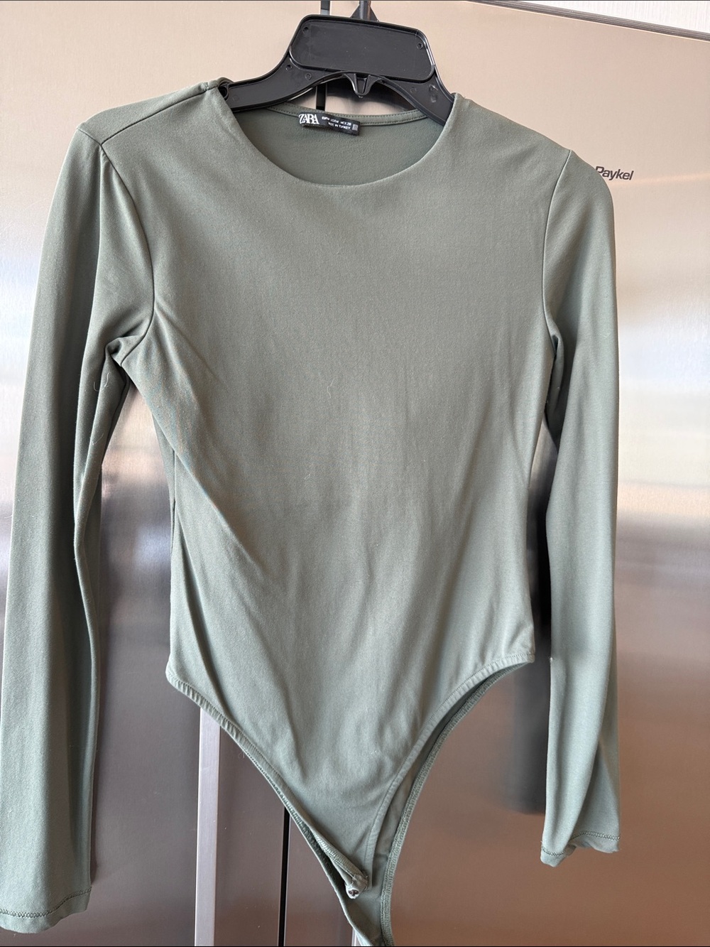 Zara Sage Green Long Sleeve Crew Neck Bodysuit